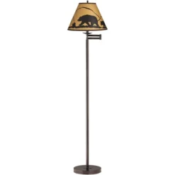 360 Lighting Modern Swing Arm Floor Lamp Adjustable 67.5" Tall Bronze Mountain Scene Empire Shade For Living Room Reading Bedroom Office