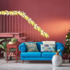 Costway 9ft Pre-lit Snowy Christmas Garland W/ Berries Poinsettia Flowers Timer -Home Decoration Store GUEST 94ed6696 6848 45a5 8e9b 69bb88df42af