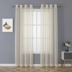 Kate Aurora 2 Piece Metallic Shimmer Chic Striped Flax Styled Sheer Grommet Top Curtains -Home Decoration Store GUEST 98476b51 d3f0 41d3 8ce7 d1b350d1dacd