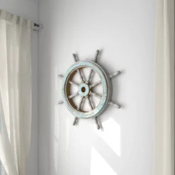 Wood Sail Boat Ship Wheel Wall Decor With Distressing Blue - Olivia & May 37 Wood Sail Boat Ship Wheel Wall Decor With Distressing Blue - Olivia & May -Home Decoration Store GUEST 985af159 21cd 4f67 a163 42624a5884ad