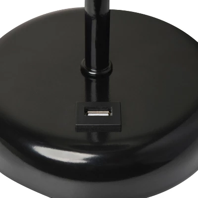 19.5" Bedside USB Port Feature Metal Table Desk Lamp Black With White Fabric Shade - Creekwood Home 8 19.5" Bedside USB Port Feature Metal Table Desk Lamp Black With White Fabric Shade - Creekwood Home - Image 6