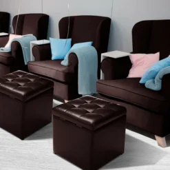 Costway 16''Cube Ottoman Pouffe Storage Box Lounge Seat Footstools With Hinge Top Red Brown -Home Decoration Store GUEST a07c08ee 565e 4823 9893 038b7253b87a