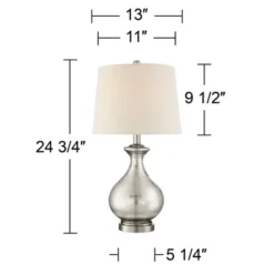 360 Lighting Albert Modern Table Lamp 24 3/4" High Mercury Glass Gourd Oatmeal Drum Shade For Bedroom Living Room Bedside Nightstand Office Kids House -Home Decoration Store GUEST a2fcc47f 37cd 419c b1be 94164787e8ac