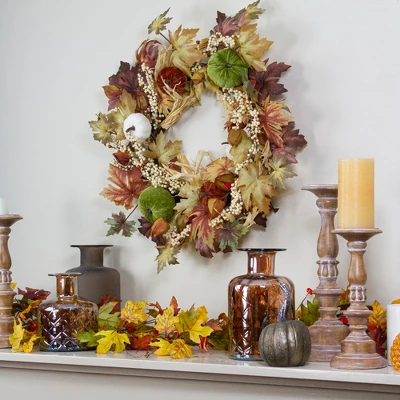 Northlight Green Pumpkins And Straw Artificial Fall Harvest Wreath - 24 Inch, Unlit 3 Northlight Green Pumpkins And Straw Artificial Fall Harvest Wreath - 24 Inch, Unlit