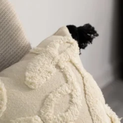 16" Handwoven Cotton Throw Pillow Cover With White On White Tufted Design And Tassel Corners -Home Decoration Store GUEST a7dc4578 fa44 4571 bcb6 09a642d29d7c