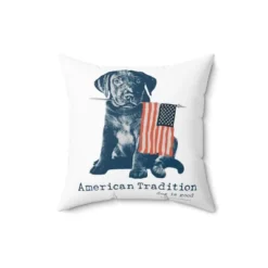 Dog Is Good American Tradition Puppy & American Flag White 16 Inch Pillow, Officially Licensed And Produced In The USA