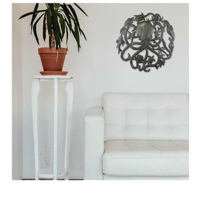 Global Crafts Grey Octopus & Sea Life Nautical Haitian Steel Drum Wall Art 4 Global Crafts Grey Octopus & Sea Life Nautical Haitian Steel Drum Wall Art - Image 2