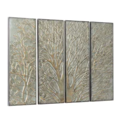 Metal Tree Wall Decor With Embossed Design Set Of 4 Brown - Olivia & May -Home Decoration Store GUEST b0d0f8b1 1570 4df9 8c94 2314b05c508b