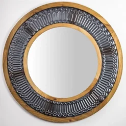 31" Round Rustic Wood/Metal Framed Decorative Wall Mirror - American Art Decor -Home Decoration Store GUEST b3c66621 9564 4cad af37 6c7dd224e73b