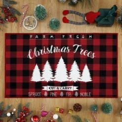 Trinity Plaid White Christmas Tree Non-Slip Decorative Doormat, 17" X 29" -Home Decoration Store GUEST b40ab121 51e7 4028 bec5 72f7e98767de