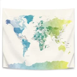 Americanflat Watercolour Political Map Of The World New 1 By Michael Tompsett Wall Tapestry -Home Decoration Store GUEST b590b8a1 859d 4636 897f 345664313781