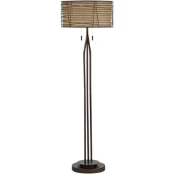 Franklin Iron Works Marlowe Rustic Farmhouse Floor Lamp 60 1/2" Tall Bronze Metal Oster Woven Burlap Fabric Inner Drum Shade For Living Room Bedroom -Home Decoration Store GUEST b5ca1cfe cde8 4cd2 a40d c58e4880bebf