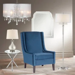 360 Lighting Albert Modern Table Lamp 24 3/4" High Mercury Glass Gourd Oatmeal Drum Shade For Bedroom Living Room Bedside Nightstand Office Kids House -Home Decoration Store GUEST b7467a5d 559e 4697 8375 20fd1f9f1e1b