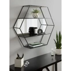 28" X 24" Lintz Hexagon Decorative Wall Mirror Shelf Black - Kate & Laurel All Things Decor -Home Decoration Store GUEST b8b6d7b9 328b 4f2c afa0 10f6d476866f
