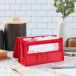 Juvale Red Coupon And Receipt Organizer For Grocery Shopping Cart, 24 Dividers (Nylon)