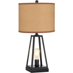 Franklin Iron Works Kacey Industrial Table Lamps 25 1/4" High Set Of 2 Dark Black With USB Charging Port LED Nightlight Peanut Shade For Bedroom Desk -Home Decoration Store GUEST bddc1b5f 5236 454a 9a96 5e7f4f6af860