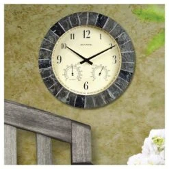 14" Outdoor / Indoor Wall Clock With Thermometer And Humidity - Faux Slate Finish - Acurite