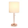 19.5" Bedside Power Outlet Base Metal Table Desk Lamp Rose Gold With White Fabric Shade - Creekwood Home