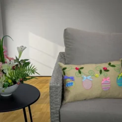 National Tree Company Decorated Eggs Decorative Pillow, Beige, Easter Collection, 18 Inches