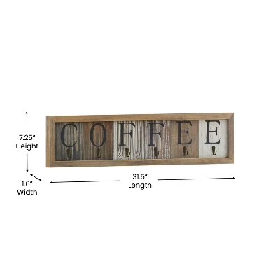 Merrick Lane Pheltz Wooden Wall Mount 6 Cup Distressed Wood Grain Printed COFFEE Mug Organizer With Metal Hanging Hooks, No Assembly Required 6 Merrick Lane Pheltz Wooden Wall Mount 6 Cup Distressed Wood Grain Printed COFFEE Mug Organizer With Metal Hanging Hooks, No Assembly Required - Image 4