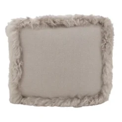 Saro Lifestyle Luxurious Linen Pouf With Soft Lamb Fur Trim