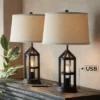 Franklin Iron Works Lucas Western Table Lamps 26" High Set Of 2 Bronze With USB Charging Port And Nightlight LED Drum Shade For Bedroom Bedside Desk -Home Decoration Store GUEST cf83a879 4841 4c9e a97b 849f742cf19c