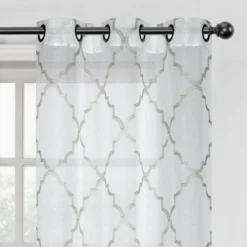 Kate Aurora Lux Home 2 Pack Shabby Trellis Semi Sheer Embroidered Clover Grommet Top Curtains -Home Decoration Store GUEST d1e37ee6 7e73 4797 bb15 634cffc5cfee