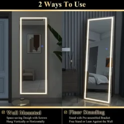 Abilene Full Length Mirror With LED Lights, 63" LED Free Standing Mirror Wall Mirror With Dimming & 3 Color Modes -The Pop Home -Home Decoration Store GUEST d48addcf f09f 4303 8d97 413c8df9485b