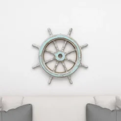 Wood Sail Boat Ship Wheel Wall Decor With Distressing Blue - Olivia & May 35 Wood Sail Boat Ship Wheel Wall Decor With Distressing Blue - Olivia & May -Home Decoration Store GUEST d532d151 ac39 42d5 b761 46e03ba86868