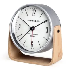 Analog Bamboo And Metal Tilt With Silent Sweep Movement Alarm Table Clock - Crosley