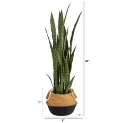Nearly Natural 46-in Sansevieria Artificial Plant In Boho Chic Handmade Cotton & Jute White Woven Planter