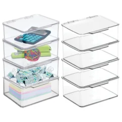 MDesign Plastic Stackable Home, Office Supplies Storage Box, 8 Pack - Clear -Home Decoration Store GUEST d92909db f50a 4e83 82f1 6a24745cc183