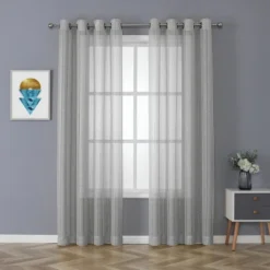 Kate Aurora 2 Piece Metallic Shimmer Chic Striped Flax Styled Sheer Grommet Top Curtains -Home Decoration Store GUEST d9613525 2e4d 493f 8c1f 51e7f529a3eb