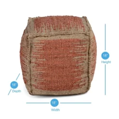 Jafar Square Handwoven Jute Pouf Rust And Khaki - Steve Silver Co. -Home Decoration Store GUEST dab728cc 6584 4bca b85f ef8b61c81574