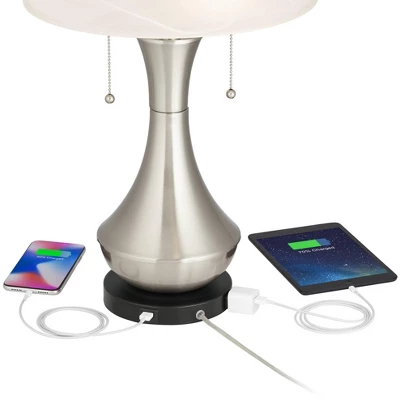 360 Lighting Simon Modern Accent Table Lamps Set Of 2 21" High Silver With USB Charging Port White Glass Dome Shade For Bedroom Living Room House Desk 5 360 Lighting Simon Modern Accent Table Lamps Set Of 2 21" High Silver With USB Charging Port White Glass Dome Shade For Bedroom Living Room House Desk - Image 3