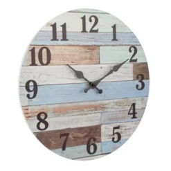 Coastal Worn Wood Wall Clock Blue/White - Stonebriar Collection