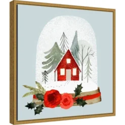 16" X 16" Snow Globe Village I By Victoria Barnes Framed Canvas Wall Art - Amanti Art