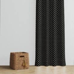 Bacati - Pin Dots White/black Cotton Printed Single Window Curtain Panel
