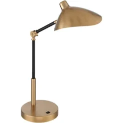 360 Lighting Colborne Modern Mid Century Desk Table Lamp 28" Tall Antique Brass Black With USB Charging Port LED For Bedroom Living Room Bedside Kids -Home Decoration Store GUEST eb0cdc7c 4a7f 496b 9050 ff24ce9c26de