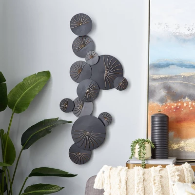 Metal Plate Wall Decor With Gold Accents Black - Olivia & May 3 Metal Plate Wall Decor With Gold Accents Black - Olivia & May