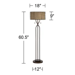 Franklin Iron Works Marlowe Rustic Farmhouse Floor Lamp 60 1/2" Tall Bronze Metal Oster Woven Burlap Fabric Inner Drum Shade For Living Room Bedroom -Home Decoration Store GUEST eb70c157 fcca 4d8a 9586 4ec7fad5ebed