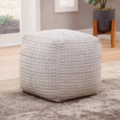 Hakim Square Handwoven Pouf Ivory - Steve Silver Co. -Home Decoration Store GUEST eed25e4d 5001 4a6b 97e6 536b36761227