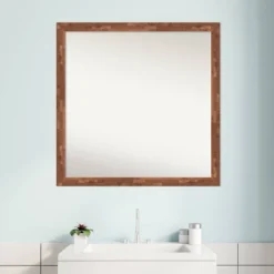 29" X 29" Non-Beveled Fresco Wood Bathroom Wall Mirror Light Pecan Brown - Amanti Art -Home Decoration Store GUEST effea2f2 6f43 4538 b364 8db6275279a4