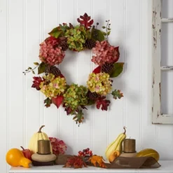 Nearly Natural 25” Autumn Hydrangea And Pinecones Fall Artificial Wreath -Home Decoration Store GUEST f1467d5c ad3d 4856 9eec be5724c458fe