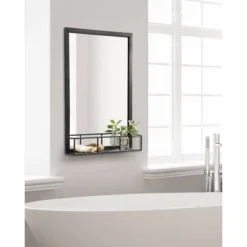 20" X 30" Jackson Metal Framed Decorative Wall Mirror With Shelf Black - Kate & Laurel All Things Decor -Home Decoration Store GUEST f219fe1b 14df 420f a52a 5e6892b36a6b