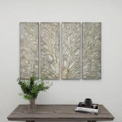 Metal Tree Wall Decor With Embossed Design Set Of 4 Brown - Olivia & May -Home Decoration Store GUEST f3750e04 06b1 4703 9474 e0b3450c793f