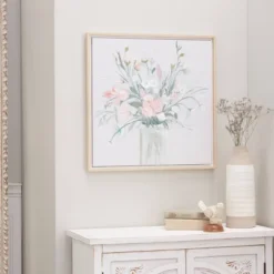 Canvas Floral Bouquet Framed Wall Art With Tan Frame - Olivia & May