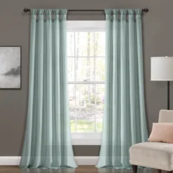 Home Boutique Burlap Knotted Tab Top Window Curtain Panels - Blue, 45 X 84 - Set Of 2