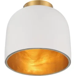 Possini Euro Design Merrick Modern Industrial Ceiling Light Flush Mount Fixture 9 1/4" Wide White Cement Gold For Bedroom Kitchen Living Room Hallway -Home Decoration Store GUEST fbc4bc1b 4c28 4878 bb3e 12a42c5582f7