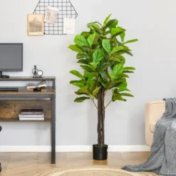 HOMCOM 5FT Artificial Fiddle Leaf Fig Tree, Faux Decorative Plant In Nursery Pot For Indoor Or Outdoor DƩcor